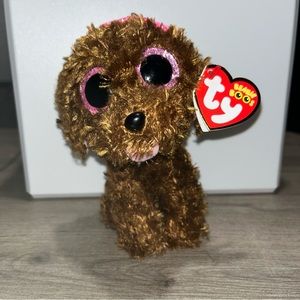 NWT Ty Beanie Boo “Maddie” the Brown Dog with Pink Bow-6 inch-Mint Tags Attached